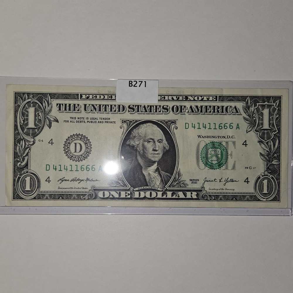 2021 One Dollar Bill Trinary Note D41411666A Cleveland Federal Reserve (B271) - Picture 4 of 4